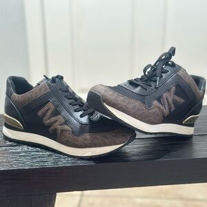 Michael Kors Black and Brown Sneakers with Gold Accents